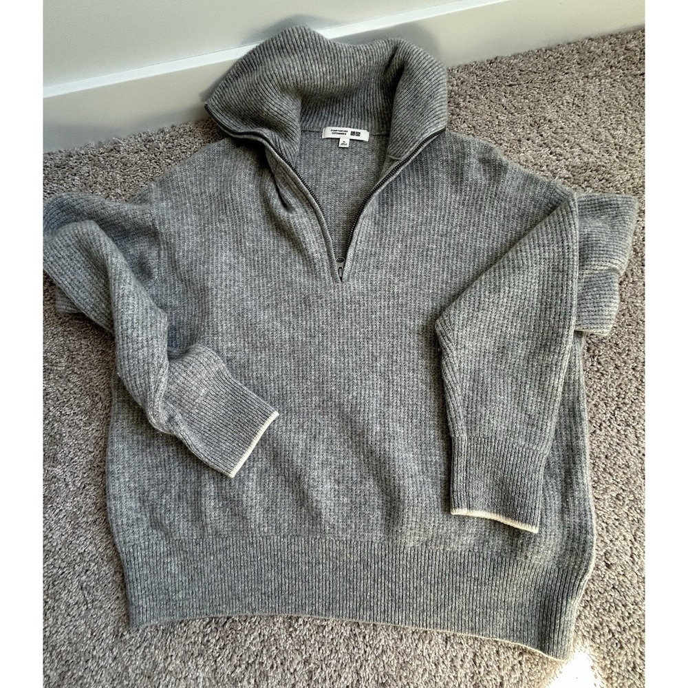 Uniqlo Cable-Knit Sweater Grey Medium Women's  XL  100% Merino Wool